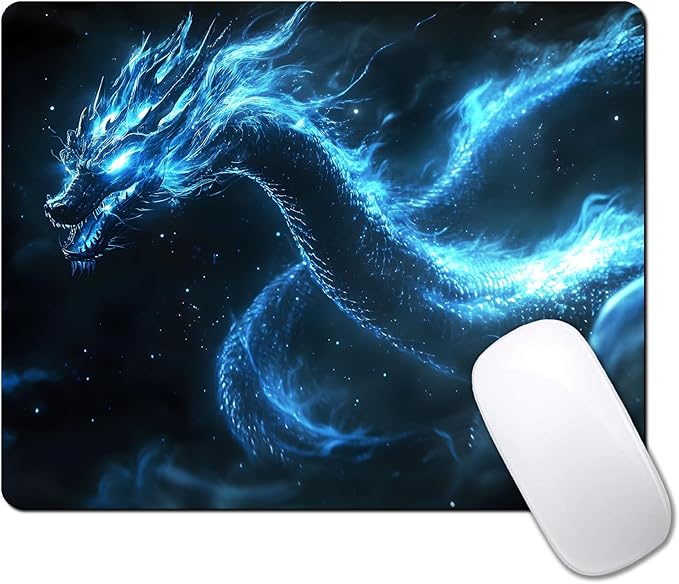 Witchy Blue Japanese Dragon Custom Mouse Pad with Non-Slip Rubber, Small Square Design for Wireless Laptop & Computer Mouse Pads for Desk, 9.5 x 7.9 inch Smooth Surface for Gaming & Office