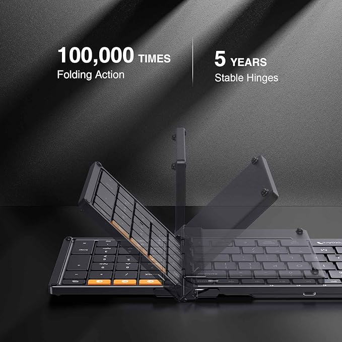 ProtoArc Foldable Bluetooth Keyboard, XK01 Folding Wireless Portable Keyboard with Numeric Keypad, Full-Size Travel Keyboards for iPad Tablet Smartphone Laptop PC Windows iOS Android, Black
