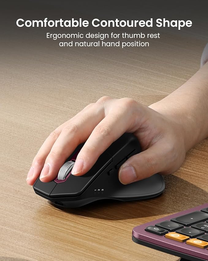 ProtoArc Ergonomic Wireless Keyboard Mouse, EKM01 Plus Full Size Ergo Bluetooth Keyboard Mouse Combo, Split Design, Wrist Rest, Multi-Device, Rechargeable, for Windows/Mac OS - Wine Red