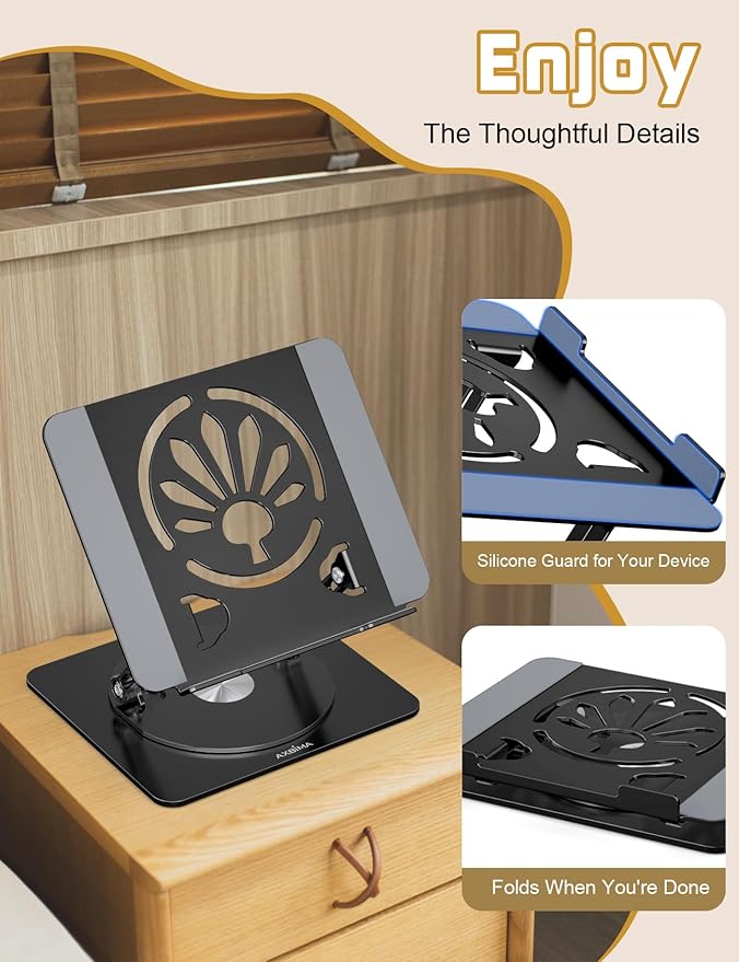 Adjustable Laptop Stand for Desk-360° Rotating Foldable Laptop Holder Ergonomic Laptop Riser for MacBook Pro/Air Dell HP Lenovo Notebook up to 16",Black