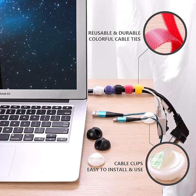 Cable Management Box Large - Wooden Grain Cable Organizer Box to Hide Wires&Power Strips,TV&Desk Computer Wires,with Cable Clips&Reusable Cable Ties for Home&Office(Black)