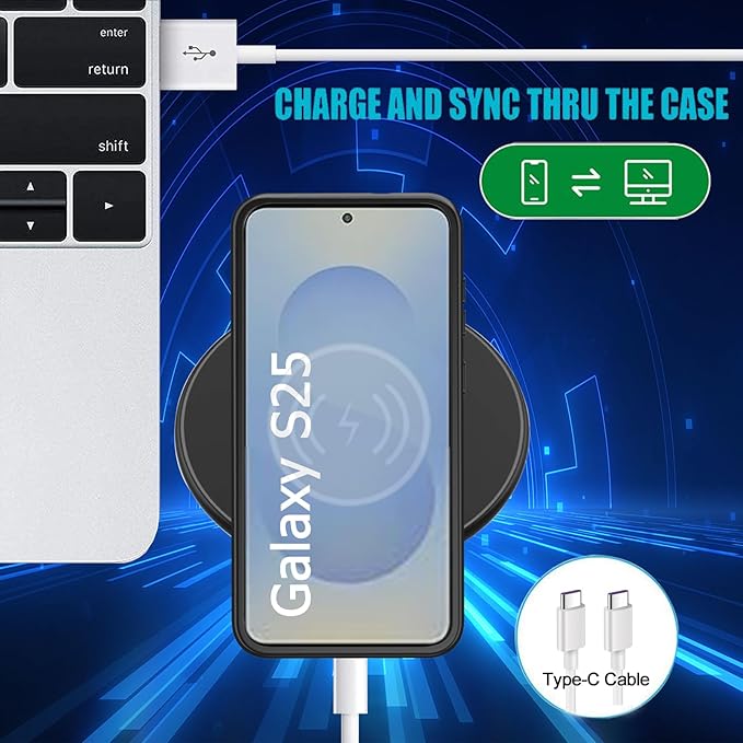 Battery Case for Galaxy S25, [10000mAh] Slim Portable Protective Fast Charging Case Backup Power Bank Battery Case Compatible with Galaxy S25-6.2 inch-Black
