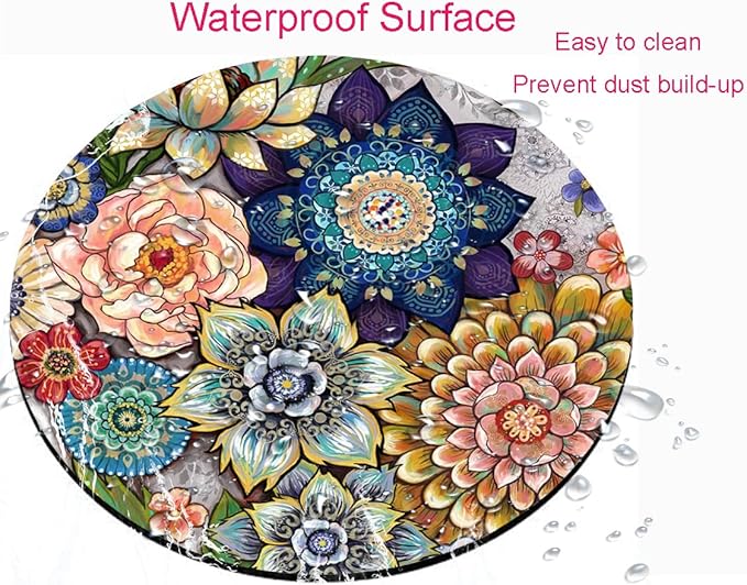Round Mouse Pad, Boho Floral Mouse Pad, Washable Round Mousepad with Lycra Cloth, Non-Slip Rubber Base Computer Mouse Pads for Wireless Mouse