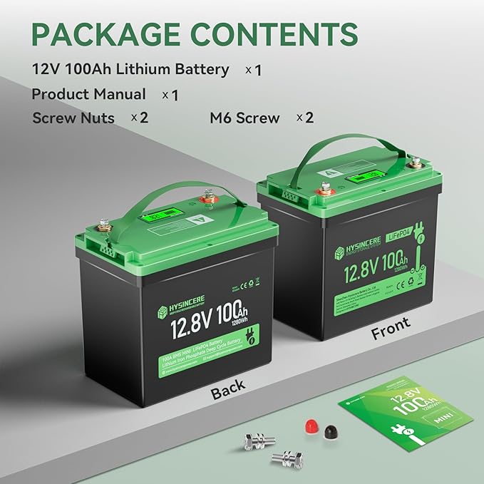 12V 100Ah Mini LiFePO4 Lithium Battery, 12V Deep Cycle Lithium Rechargeable Battery, Max.15000 Cycles Built in 100A BMS for RV, Trolling Motor, Camping, Marine, Home Energy Storage(2 Packs)