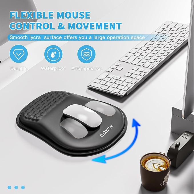 Mouse Pad with Wrist Rest, Ergonomic Mousepads with Wrist Support, Soft Lycra Fabric Memory Foam Office Desk Accessories for Comfort/Pain Relief/PC Gaming/Computer/Laptop (Black)
