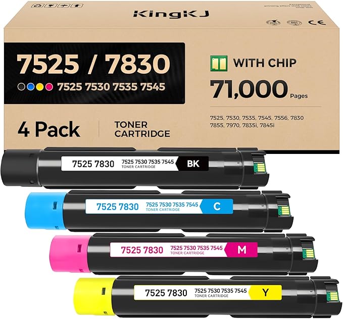 7525 Toner Cartridge Set 4-Pack High-Yield Replacement for Xerox 006R01513 006R01514 006R01515 006R01516 Compatible for Xerox Workcentre 7525 7530 7535 7545 7556 7830 7855 7970 7835i 7845i Printer Ink