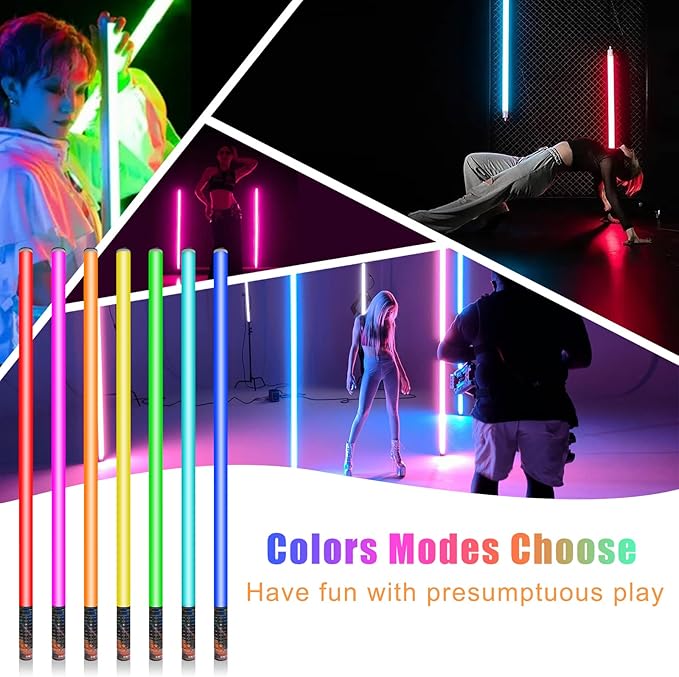 4 Pack 4ft Portable Battery Powered Tube Light 120cm Handheld LED RGB Lights Tube with Tripods, 500 Vivid Effects for Video and Photography,Light Painting,YouTube,Video and Dance Club