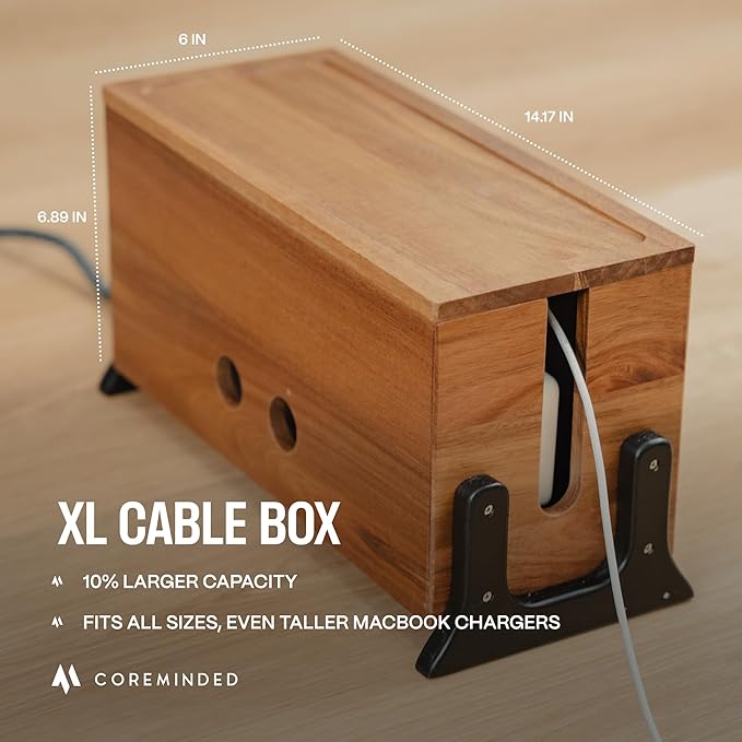 Extra Large Cable Management Box, Wood Cord Hider Box & Organizer for Power Strip, TV Wires & Desk Cable Storage