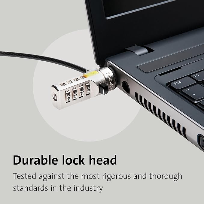 Kensington Combination Cable T-Bar Standard Lock Slot for Laptops, Resettable 4 digit password with 6 Foot Cable, K64673AM