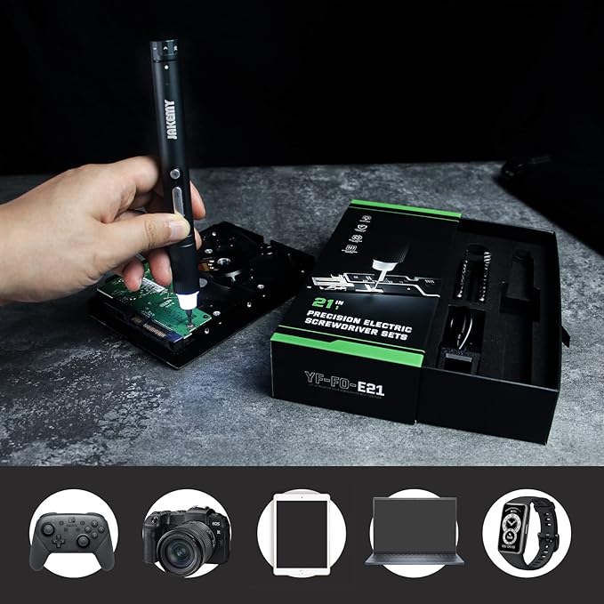 Compact Electric Screwdriver Set, JAKEMY Adjustable 3 Torque Cordless Screwdriver Set for Phone, Rechargeable Mini Power Screwdriver Kit for Electronics Repair with Shadowless LED Lamp