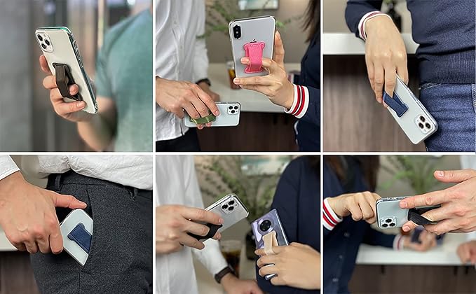 Phone Grip Holder for Hand, Universal Finger Strap Phone Holder, Finger Selfie Grip Compatible with Most Smartphones (Black Blue) -2Pack