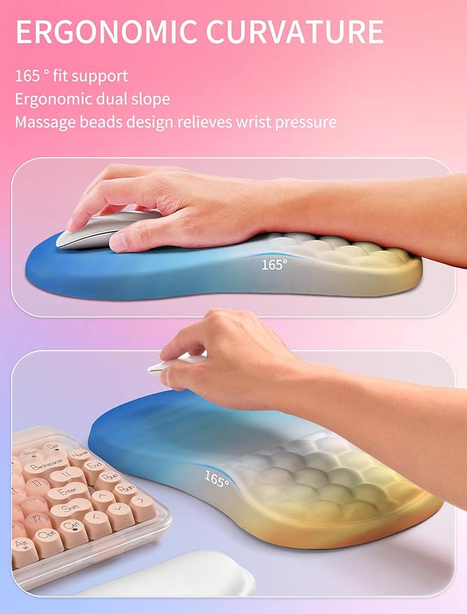 Hokafenle 2in1 Combination, Wave Keyboard Wrist Rest and Ergonomic Curvature Mouse Pad Wrist Support for Relieve Wrist Pain, Filled with Soft Cushion Memory Foam, Sunrise