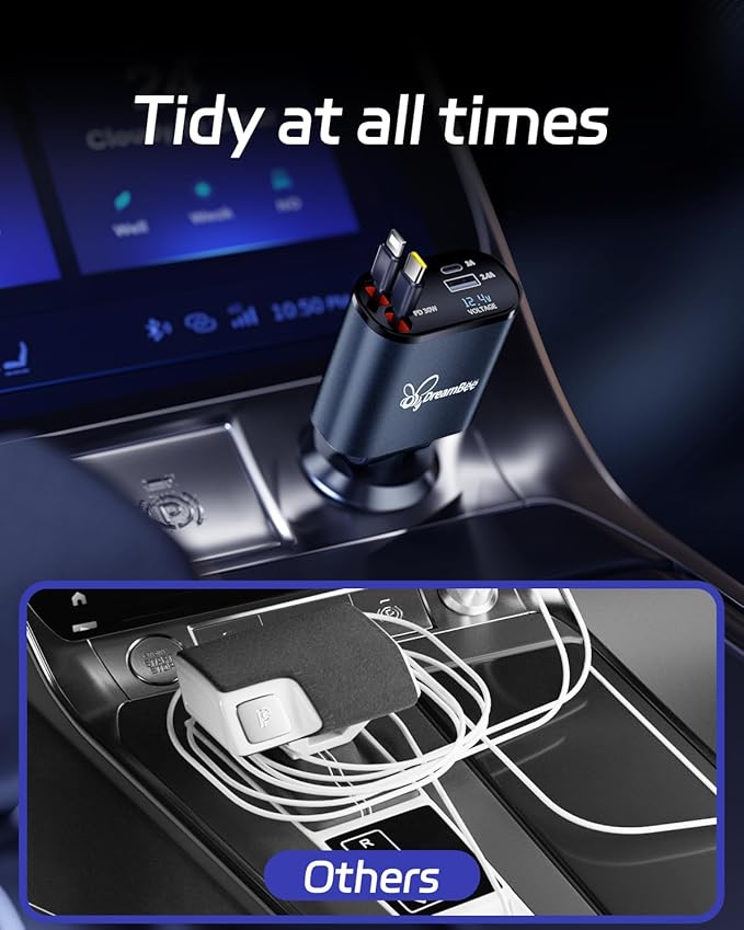 DreamBee Retractable Car Charger,66W 4 in 1 Super Fast Charge Car Phone Charger,Gifts for Men Women Car Truck Accessories for iPhone 15/14/13/12 Pro Max XR,iPad,Samsung,Pixel-Blue