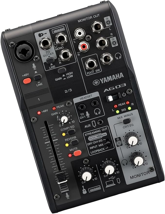 Yamaha AG03MK2 Black 6-Channel Live Streaming Loopback Mixer/USB Interface with Steinberg Software Suite