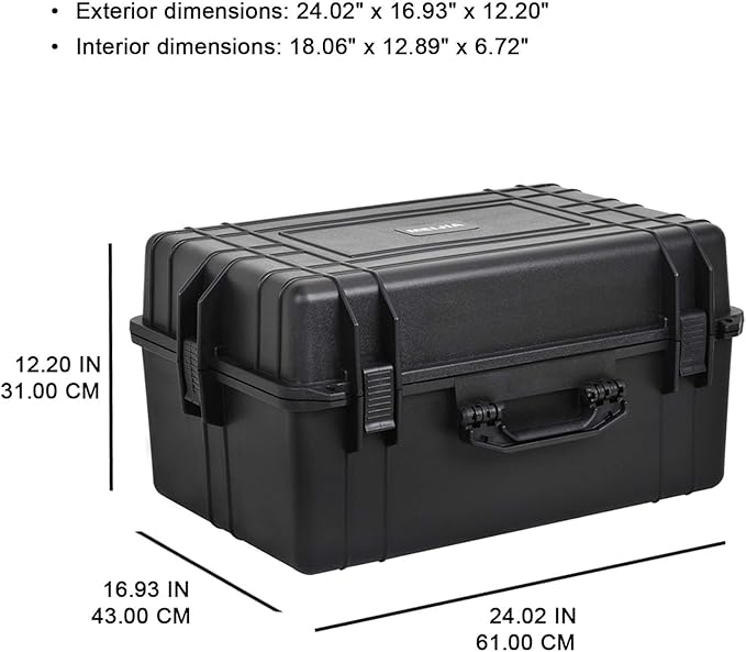 MEIJIA Portable Waterproof Protective Case,Hard Camera Case,Customized Fit Foam Inserted, Elegant Black,Fit for Camera, Equipments, Lens,Drones(Black)