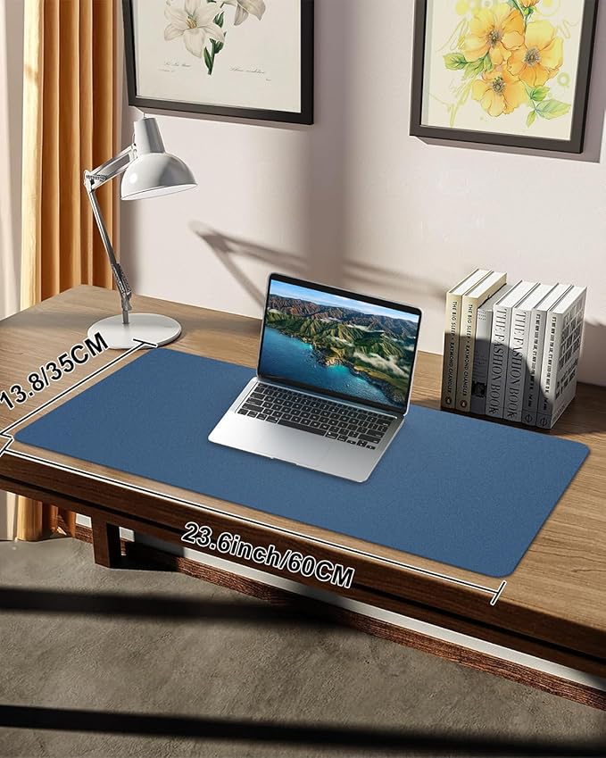 Pu Leather Desk Protector, Non-Slip Laptop Mat - Waterproof Writing Pad for Office/Home (23.6"x13.8", Grey Blue)