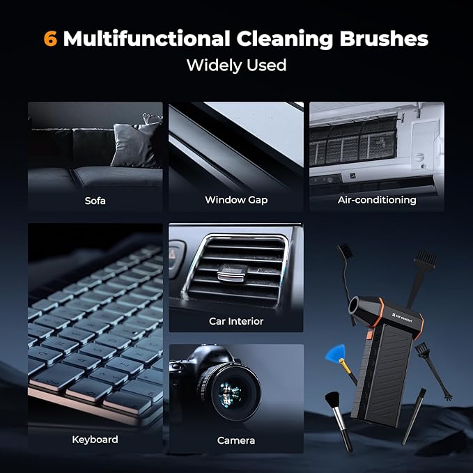 K&F CONCEPT 2025NEW Magnetic Compressed Air Duster, Electric Air Duster|300000RPM|3 Gear Adjustable|Super Wind Power|Rechargeable Brushless Motor|for Computer, Keyboard, Car, Home,Outdoor Cleaning
