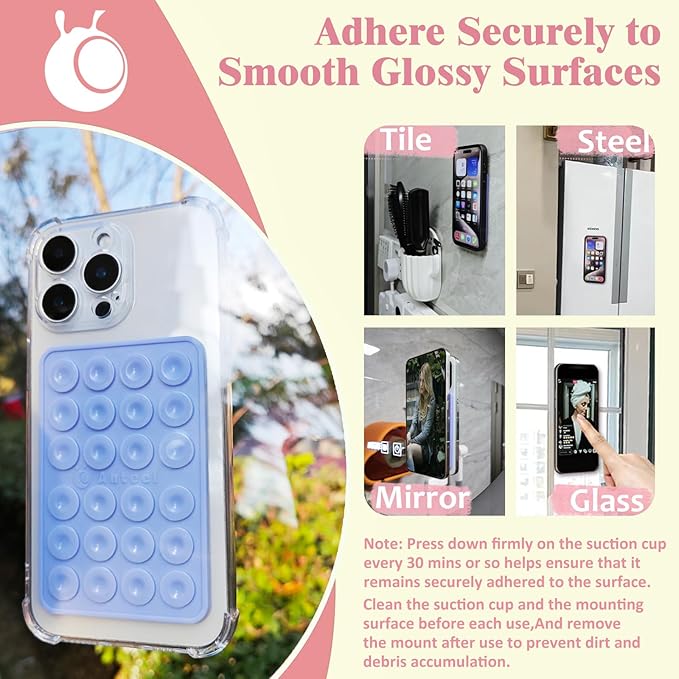 Anteel MAX Silicone Suction Phone Case Adhesive Mount, Upgraded Super Strong Grip, Durable, Easy to Use, Hands-Free Sticky Phone Holder for Selfies, Tiktok Videos, 2.56"x3.94" (Baby Blue)