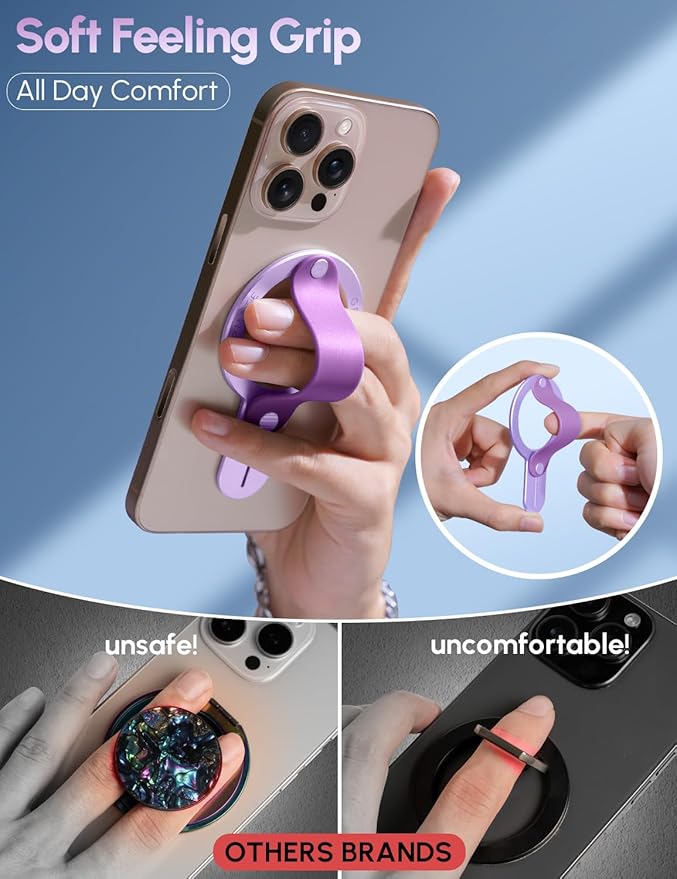 Phone Grip for iPhone - Magnetic Phone Ring Holder Detachable for iPhone 16 - Comfortable Finger Phone Loop Grip for Apple 16/15/14/13/12,Purple