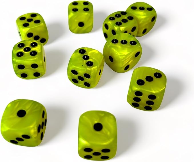 Luck Lab 10 Piece D6 Dice Pack - Acrylic Dice for RPG MTG DND Dice Table Games and Board Games (Neon Pearl with Black Pips)