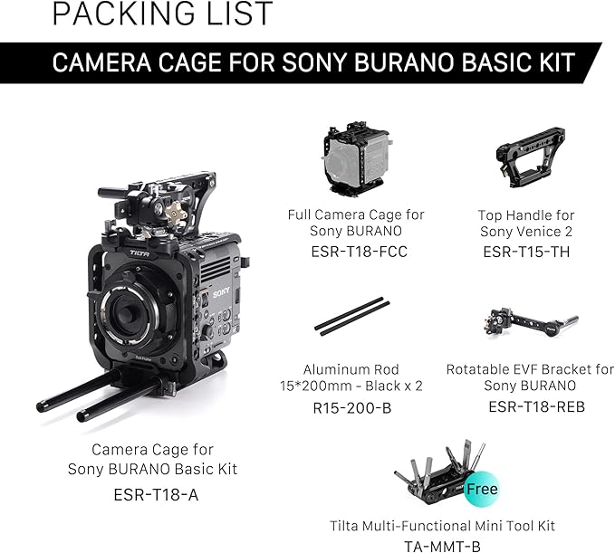 Tilta Camera Cage Compatible with Sony BURANO | Arri Rosettes, 1/4"-20 and 3/8"-16 Threads | w/Top Handle, Left/Right Side Arm, Battery Plate (Full Camera Cage Plus)