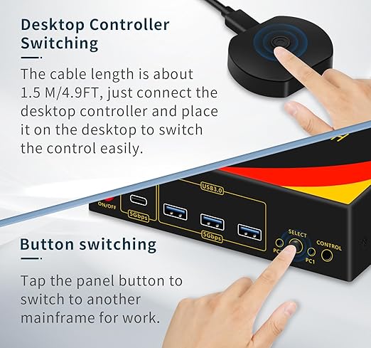 2*DP+1*HDMI KVM Switches 3 Monitors KVM Switch 2 Monitors 2 Computers Display Port，8K@60HZ,USB3.0,kvm displayport 2 Computers 3 Monitors Dual Monitors Support Extended and Copy Mode,Share USB Devices