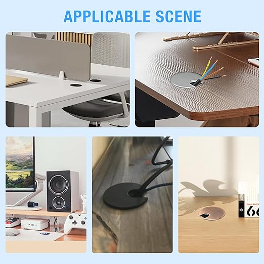 Desk Grommet 1-3/8" (35 mm), Desk Cord Hole Cover, Cable Grommet Metal Zinc Alloy Materilal, Desk Hole Grommet for Office and Home Table Cable, Detachable Cable Cord Organizer (Brushed Silver 1 Pcs)