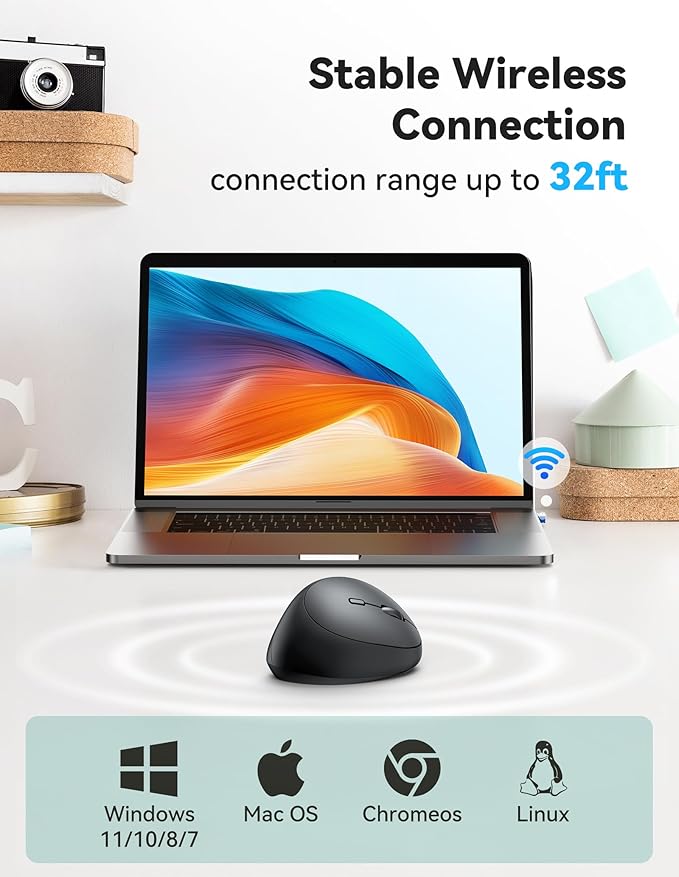 TECKNET Ergonomic Mouse, 4800 DPI Wireless Vertical Mouse, 5 Adjustable DPI Levels, 6 Buttons, 2.4G Silent Wireless Mouse for Laptop, PC, Chromebook, Mac - Black