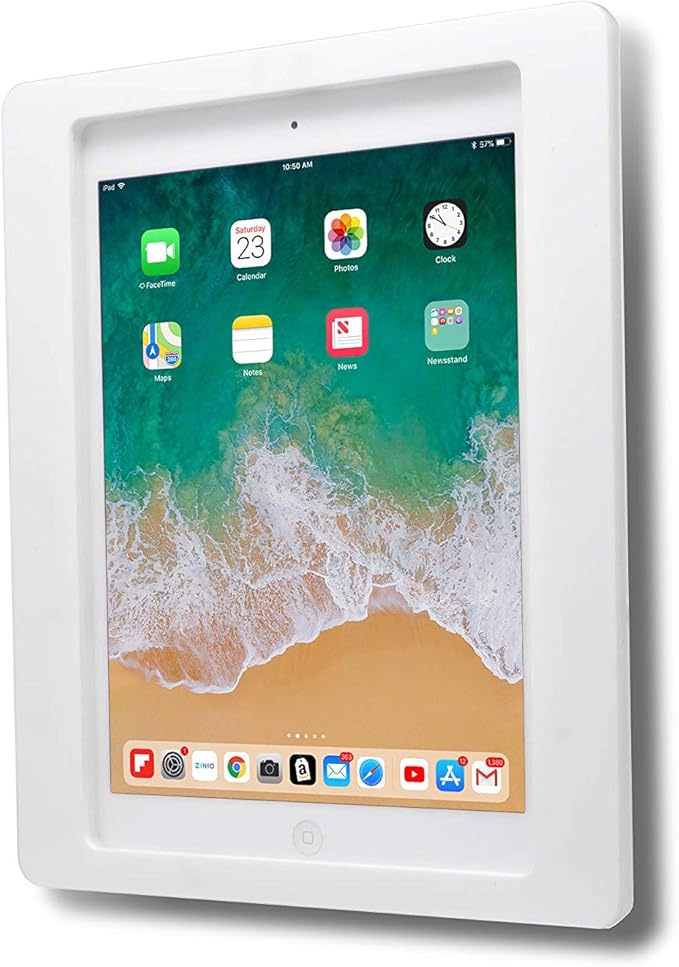 TABcare Anti-Theft Acrylic VESA Enclosure for Apple iPad 5/6 9.7" with Free Wall Mount Kit & 90-Degree Angle Charge Cable (iPad 5/6 9.7", White)