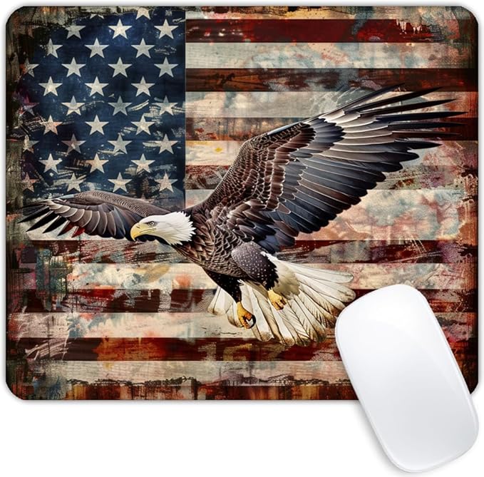 Square Mouse Pad Patriotic Bald Eagle with American Flag-7,Gaming Mouse Pads for Desk,Soft Computer Waterproof Non-Slip Mouse Mat