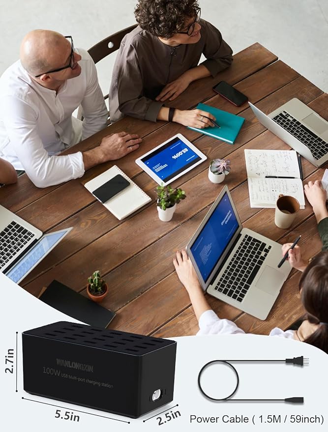 Charging Station, 100W20Port USB Charging Station, Multiple USB Charger Station, Charging Station for Multiple Devices, Multi USB Charging Station, Chargers for Multiple Devices, black