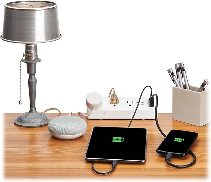 Eaton Tripp Lite Series Desk Clamp Power Strip Surge Protector, 3-Outlets, USB-A & USB-C Charging Ports, 900 Joules, 8ft Braided Flat Extension Cord, Lifetime Manufacturer's Warranty (TLP308U20CLAMP)