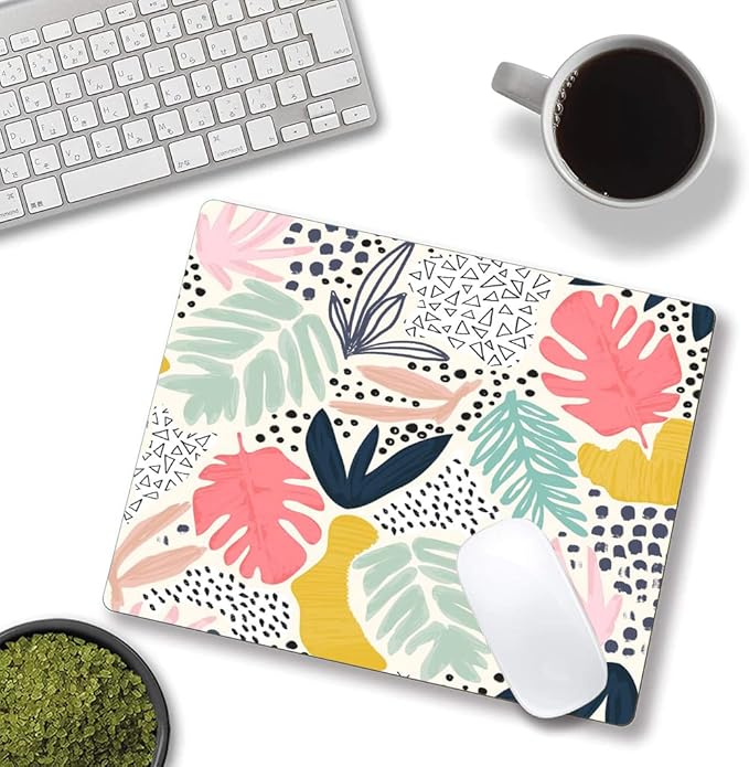 Mouse Pad, Colorful Palm Tropical Plants Mouse Pad, Square Waterproof Cute Mousepad Non-Slip Rubber Base Wireless Mouse Pads for Computer Office Laptop, Gaming Mouse Pads for Desk, Leaves
