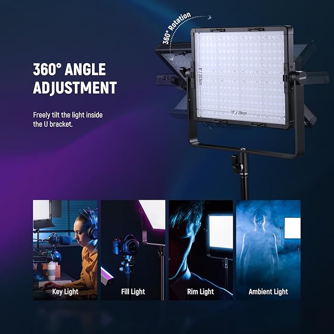 NEEWER PL60C RGB LED Panel Video Light APP/2.4G/DMX Control, 60W 23000Lux/0.5m 2500K-10000K RGBCW Pro Photography Studio Lighting /18 Scenes/V Battery Powered for Outdoor Filming Recording Streaming