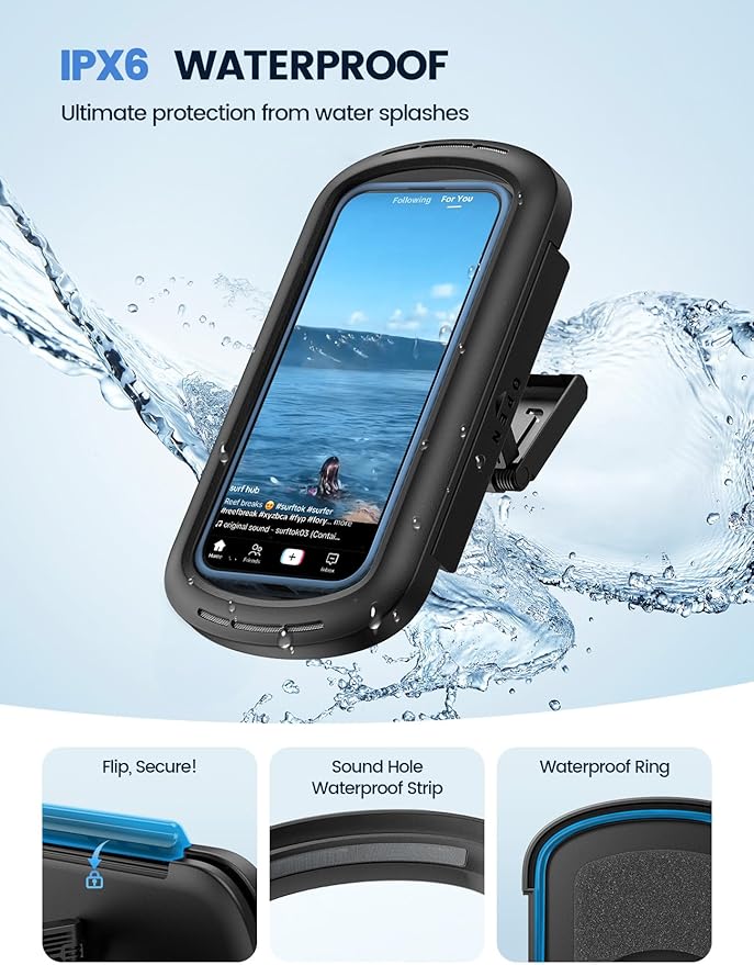 Lamicall Shower Phone Case Holder Waterproof - Clear Sound with Speaker Hole, Shower Bathroom Bathtub Accessories, IPX6 Waterproof Wall Mount for iPhone 16 Pro Max, S25 Ultra, 4-7" Big Phones
