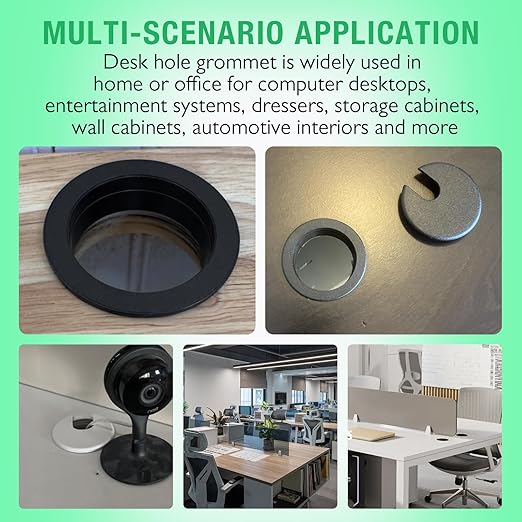 10 Pcs Desk Grommet 1-3/8" / 35 mm, Desk Cord Hole Cover, Cable Grommet ABS Plastic, Desk Hole Grommet for Home & Office Pc, Detachable Cable Cord Organizer-Black