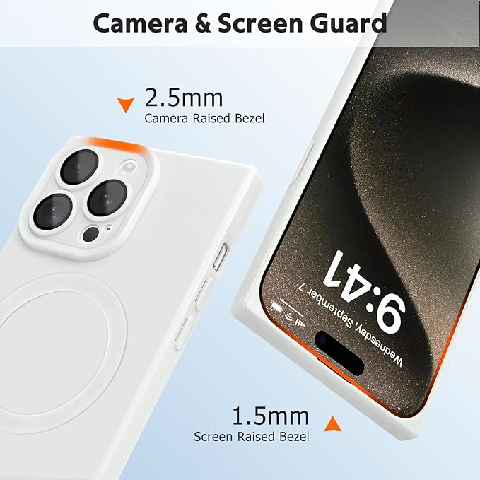 Designed for iPhone 15 Pro Max Case Compatible with Magsafe Cover Camera Lens Protector Military Grade Protection Shockproof Soft TPU Slim Magnetic Phone Case for iPhone 15 Pro Max White