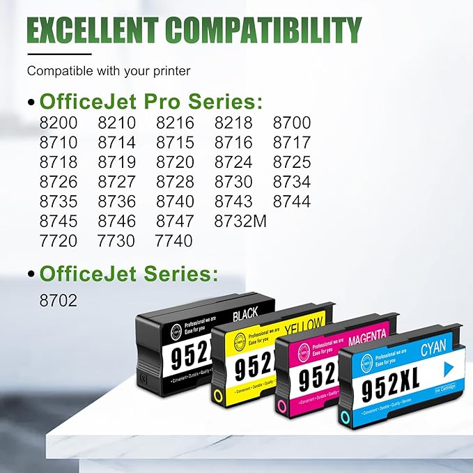 952XL High Yield Ink Cartridges Combo Pack Replacement for HP 952XL 952 Ink Cartridge Work with OfficeJet Pro 8710 7740 8720 8715 8210 8703 OfficeJet 8702 Printers (Black Cyan Magenta Yellow 4-Pack)