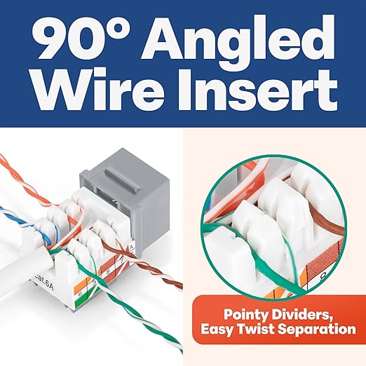 Everest 90° Angled RJ45 Cat6A Keystone Jacks 10-Pack in Gray - Slim Profile Female RJ45 Connectors - Cat 6A Keystone Jack - Compatible with 90° Angled Speed Termination Tool - easyJACK (B094WB91H3)