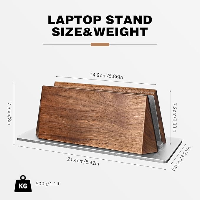 muso wood Vertical Laptop Stand, Walnut Laptop Holder Desktop Stand with Adjustable Dock Size, Wooden Laptop Stand for MacBook Pro and Other Laptops