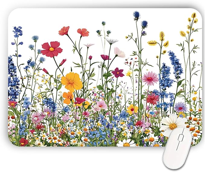 Colorful Floral Mouse Pad – Non-Slip, Washable, Waterproof with Stitched Edges, 10.2×8.3×0.12″ | Bright Desk Decor for Women, Teens & Students