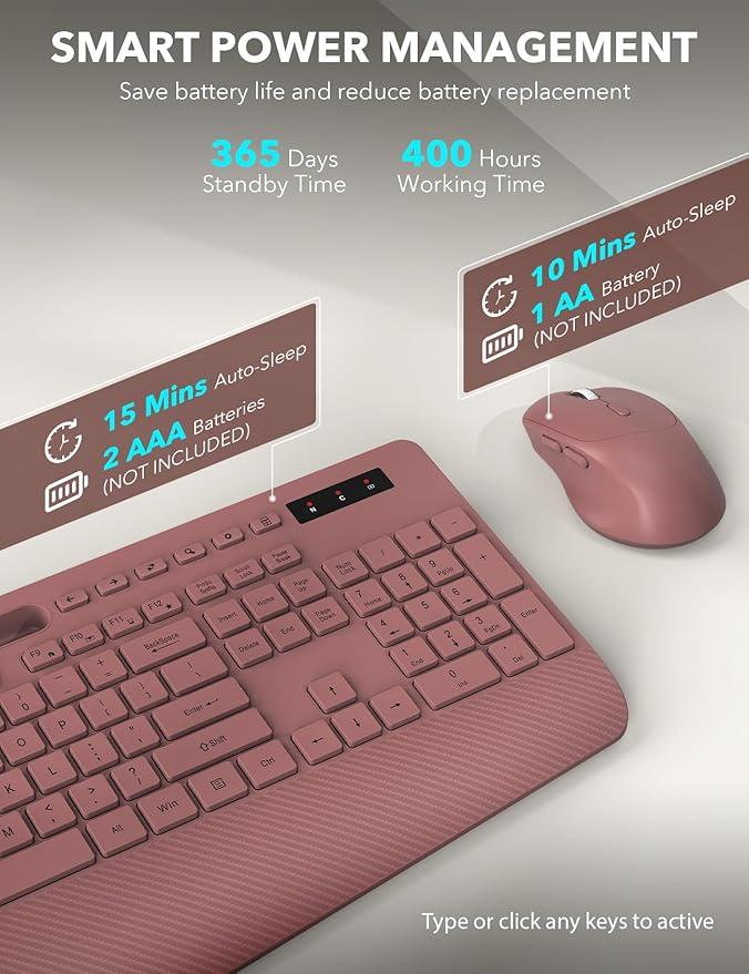 Wireless Keyboard and Mouse Combo - Full-Sized Ergonomic Keyboard with Wrist Rest, Phone Holder, Sleep Mode, Silent 2.4GHz Cordless Keyboard Mouse Combo for Computer, Laptop, PC, Mac, Windows