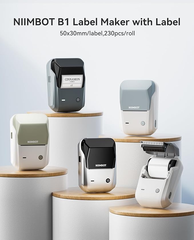 NIIMBOT B1 Label Maker Machine with Tape, Thermal Label Printer Easy to Use for Office Supplies, Home, Business, 2 Inch Label Maker with 2'' x1.18'' Labels-230pcs/Roll