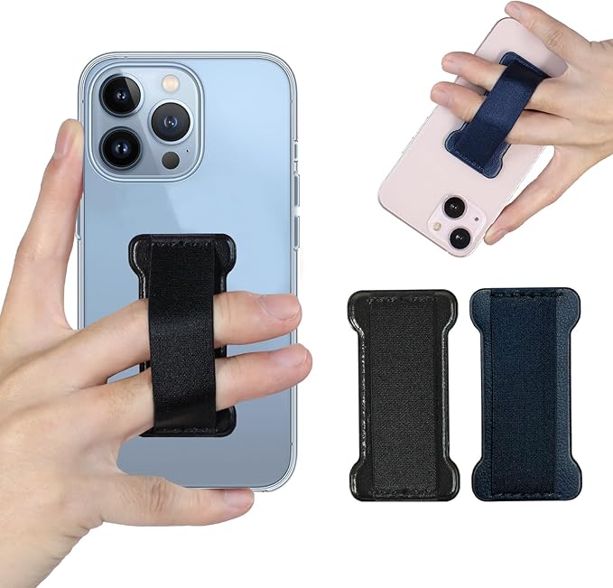 Phone Grip Holder for Hand, Universal Finger Strap Phone Holder, Finger Selfie Grip Compatible with Most Smartphones (Black Blue) -2Pack