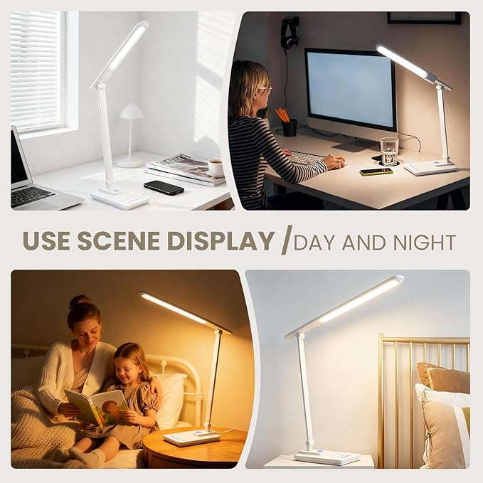TECHNOVA LED Desk Lamp with 5 Color Temperatures | Sliding Stepless Dimming & One-Touch Timer | Foldable & Portable Design for Office/Study/Nail Art | USB Charging & Four-Axis Rotation for Small Desks
