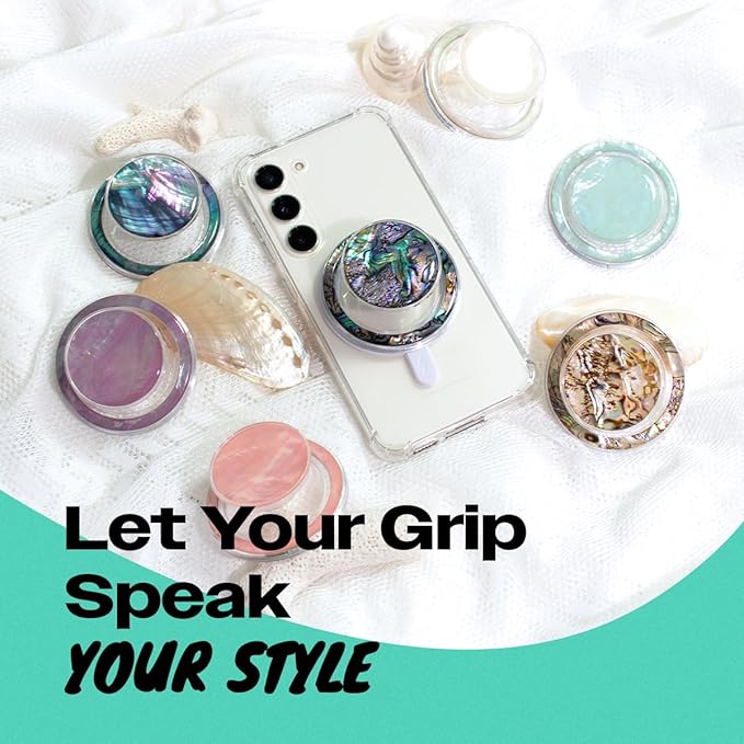 OnTheGrip Cute Natural Seashell Design Round Shape Collapsible Mobile Phone Grip Stand Holder for Smartphone Tablet Cell Phone Accessory (Peach)