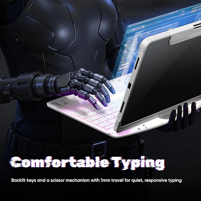 KITONE Transparent Case with Wireless Keyboard only for 2024 iPad Pro 11-in.(M4), 7 Colors Backlight, Trackpad, 360°Rotating Stand for iPad Pro 11(5th Gen), Tech Style