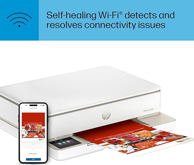 HP Envy 6155e Wireless All-in-One Color Inkjet Printer, Print, scan, Copy, Duplex Printing Best-for-Home, 3 month Instant Ink trial included (714L5A)