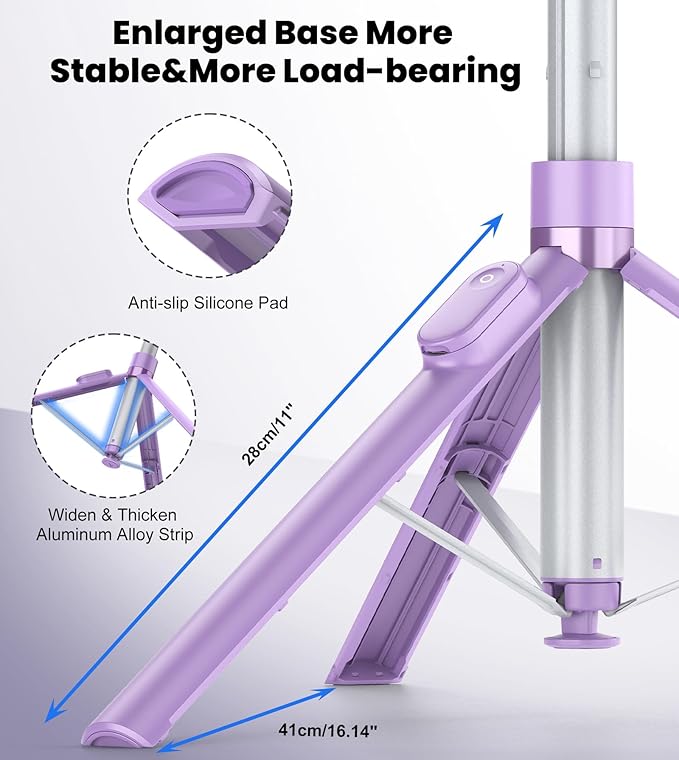 TONEOF 66" Automatic Tripod,Auto-Open Phone Tripod Stand with Magnetic Rechargable Remote,Selfie Stick Tripod 360° Vertical & Horizontal Rotatable,Stable Travel Tripod for iPhone/Android(Purple)