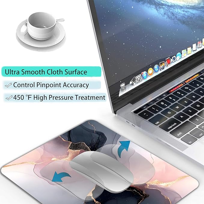 Black Rose Gold Marble Custom Mouse Pad with Non-Slip Rubber, Small Square Design for Wireless Laptop & Computer Mouse Pads for Desk, 9.5 x 7.9 inch Smooth Surface for Gaming & Office